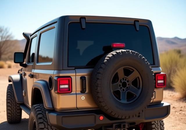 Jeep Wrangler with privacy tint on all rear windows.