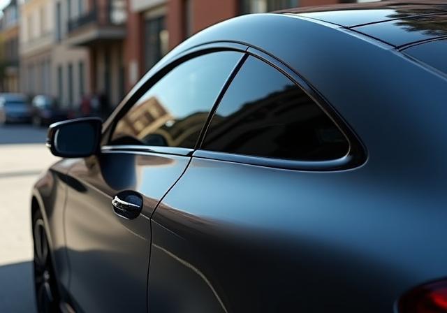 Mercedes C-Class coupe with dark ceramic window tinting.
